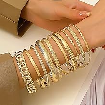10PCS Gold Cuff Bangle Bracelets For Women Trendy Hinged Cuff Open Wide Chunky Gold Bracelet Minimalist Bangle Jewelry