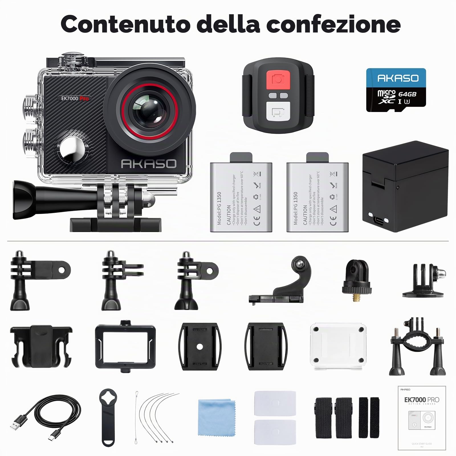 AKASO EK7000 Pro 4K Action Camera con scheda di memoria microSDXC da 64 GB