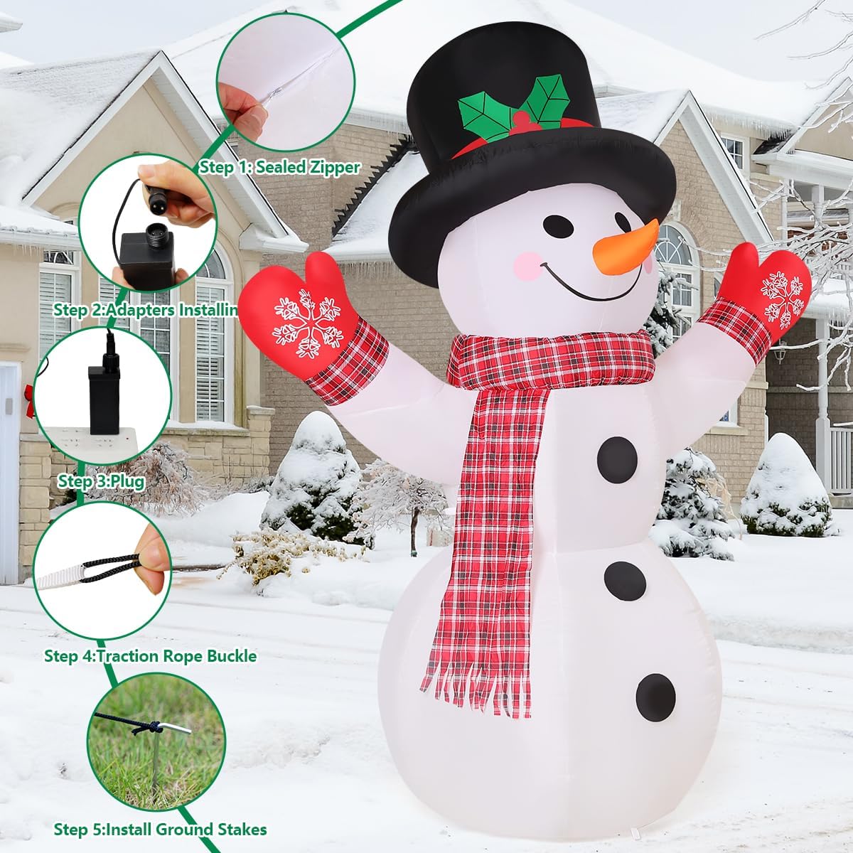 COMIN 8 FT Christmas Inflatables Outdoor Decorations Inflatable Snowman Shaking Hand Blow ups with Built-in LEDs for Yard Party Lawn Decor