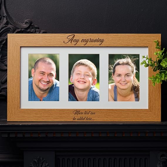 Personalised Wooden Triple Photo 6 x 4 Frame Custom Engraved Any Message Brown