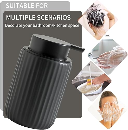 Miniatura 4 de Dispensador de jabón de cerámica de 13 onzas para cocina y baño, dispensador negro con bomba de plástico de fácil prensa, dispensador de jabón