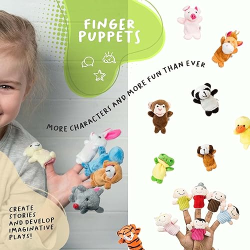 Miniatura 7 de Juego de 52 piezas de marionetas de dedo, incluye animales, personas y ayudantes felices, narración, enseñanza, juego y diversión para todas las