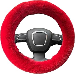 YUNXNYC Fluffy Steering Wheel Cover for Women, Winter Fashion Wool Fur Soft Furry Steering Wheel Covers Fuzzy Warm Plush Non-Slip Car Decoration Universal Fit Most Car (Red)