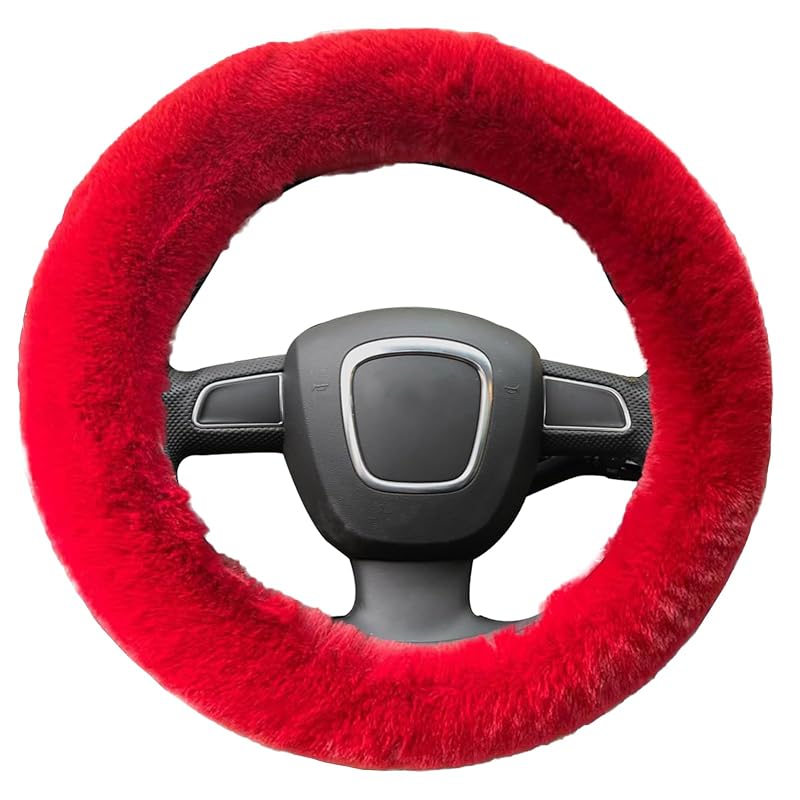 Capa para Volante de Pelo Sintético Vermelha YUNXNYC para Carro, 38 cm, YU03