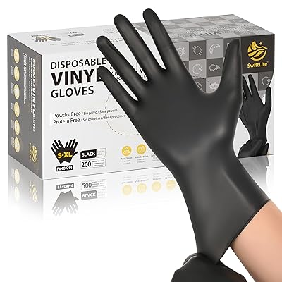 Black Vinyl Gloves, Food Grade Gloves Disposable Latex Free & Powder Free, Guantes for Cleaning Cooking Food Prep