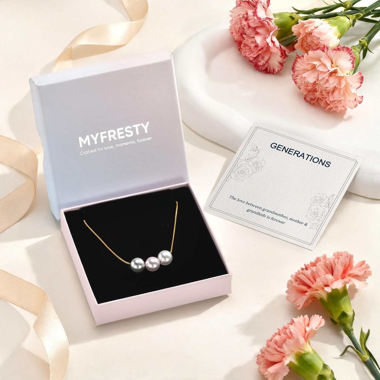 Dainty Pearl Necklace for Women, Grandma Gift Generations Necklace, Mothers Day Gifts for New Grandma, Mother Necklace