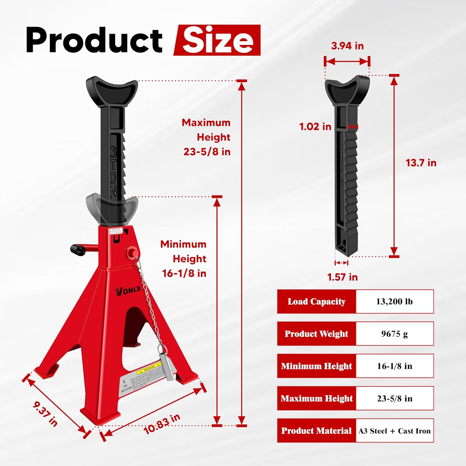 Car Jack Stands 6 Ton Adjustable Auto Floor Jackstands with Double Locking and Large Foot Base for Lifting SUVS, Heavy Duty Carbon Steel 13,200 lb Capacity 2 Pack