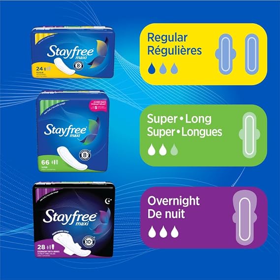 Stayfree Maxi Super Long Pads For Women, Wingless, Reliable Protection and Absorbency of Feminine Periods, 48 count