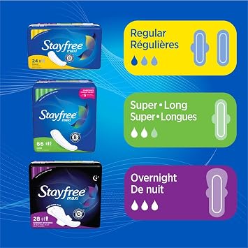 Stayfree Maxi Super Long Pads For Women, Wingless, Reliable Protection and Absorbency of Feminine Periods, 48 count