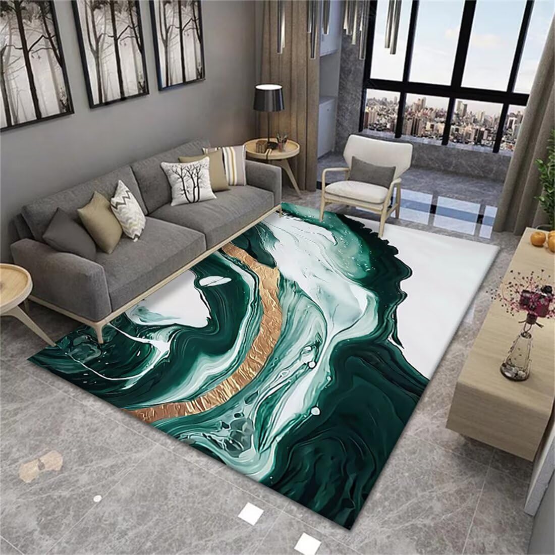 Tapis d'extérieur anti-salissure 130x190cm à peinture d'encre verte et jaune