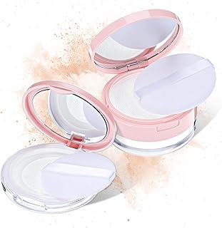 2 recipientes de polvo suelto rosa con soplo,...