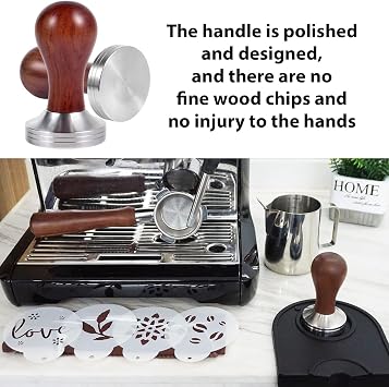 5Pcs Coffee Tamper Set 51 mm, Solid Wood Coffee Tampers Handle