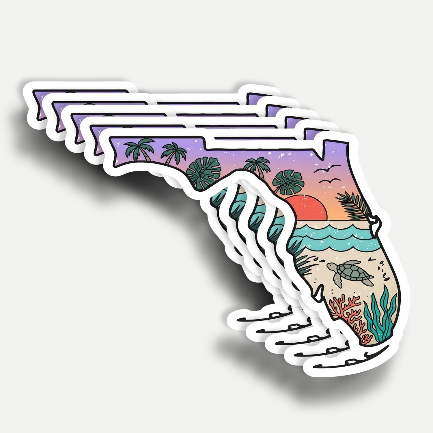 Photo 1 of (5pcs) Florida Sticker 3 Inch, Map of Florida State Sticker, Manatee Stickers, Cute Stickers Waterproof Vinyl Decal for Laptop, Water Bottles, Car, Phone, Book