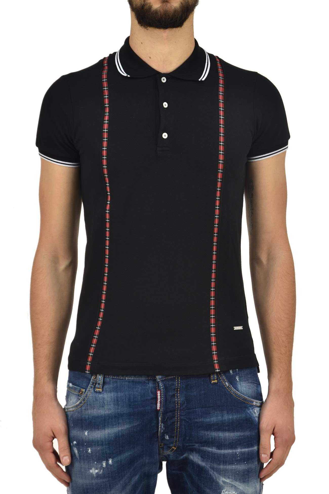 DSQUARED2 Men's Black T-Shirt Polo Cotton Crew Neck Buttons Size S