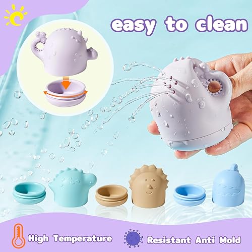 Miniatura 2 de Juguetes de baño de silicona sin moho con botes flotantes para niños pequeños de 1 a 3 años, 10 unidades, juguetes de baño de dinosaurios sin moho