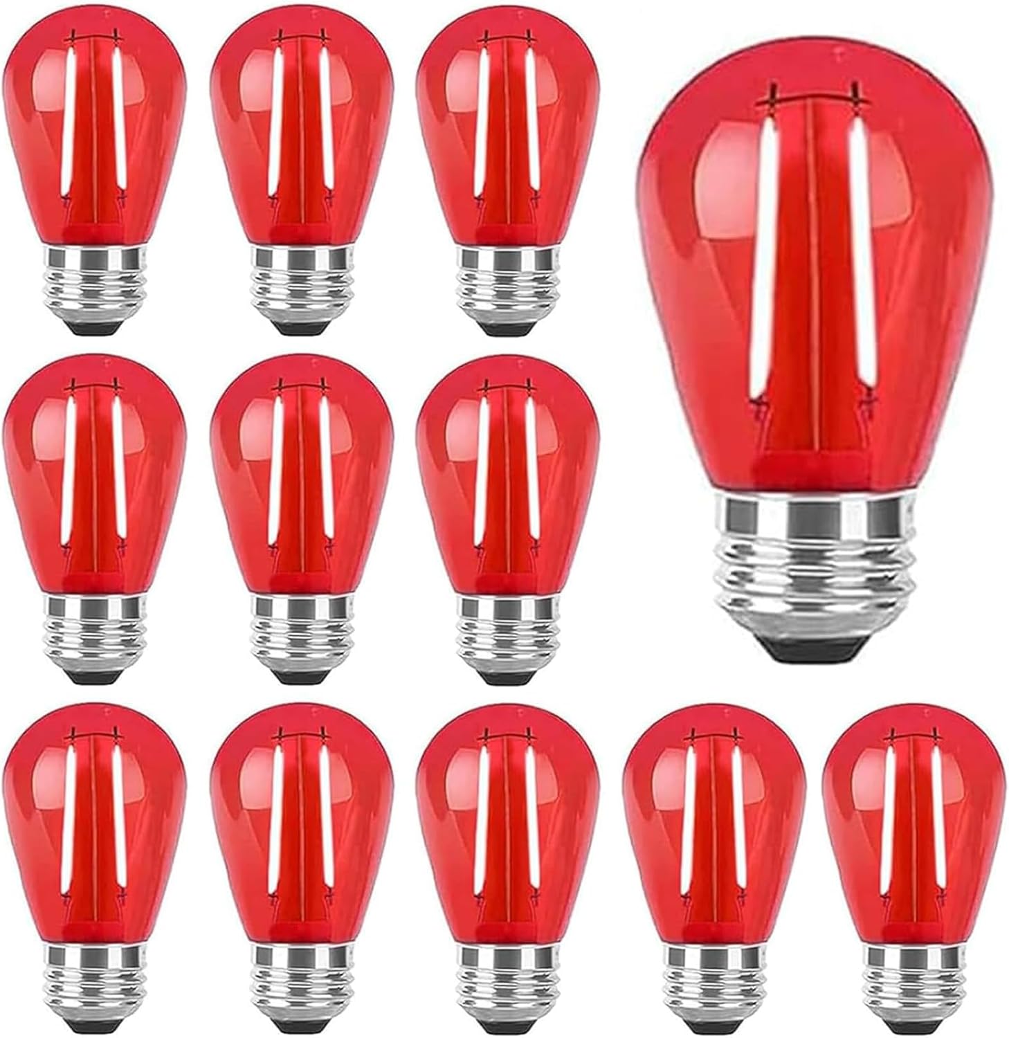 Sxminer 15 Pack S14 LED Bulbs Red Christmas Replacement Bulb 2W S14 Outdoor LED String Light Bulbs E26 Base Edison Bulb Plastic Shatterproof Decorative Bulbs for Home Patio Party Christmas Decor
