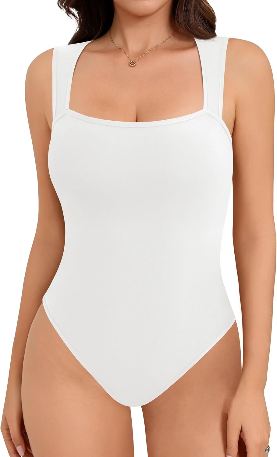Laughido Women's Summer Square Neck Sleeveless Tummy Control Basic Bodysuit Tank Tops 2026 Trendy Bodysuits for Women