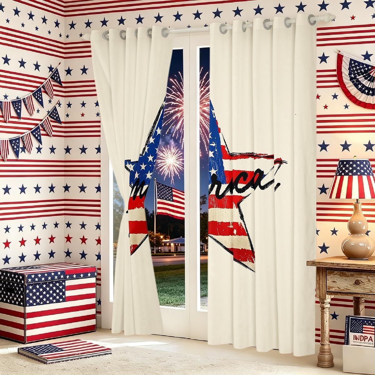 Feelyou America Flag Blackout Curtains 250th Anniversary American Darkening Drapes for Bedroom Living Room Decor 4th of July Thermal Insulated Shades Red Window Treatments, 2 Panels 52 x 63 Inch Blue