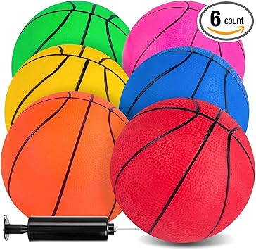 3 otters 6 Pack Mini Basketballs, 7.5 Inch Basketball Set with Pump