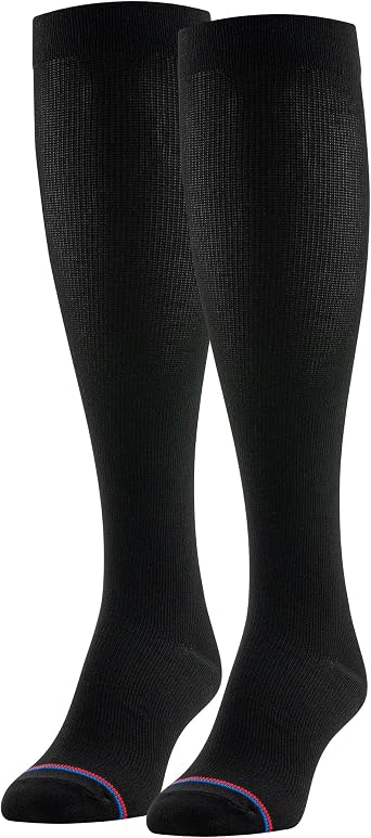 PEDS Womens Over The Calf Socks with Compression Fit 2 Pairs, Black, W 10-13/M 9-12