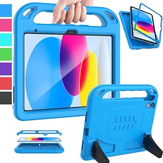 iPad 10th Generation Case for Kids, iPad 10.9 Inch Case with Built-in Screen Protector, Durable Lightweight Shockproof Handle Stand Child Cover Case for iPad 10th Gen 2022 Release - Blue
