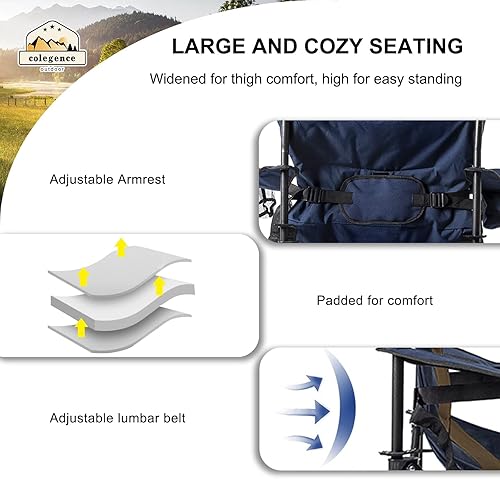 Miniatura 5 de Silla de campamento de gran tamaño, bolsa de transporte de 400 libras incluida, silla plegable acolchada completa resistente con soporte lumbar,