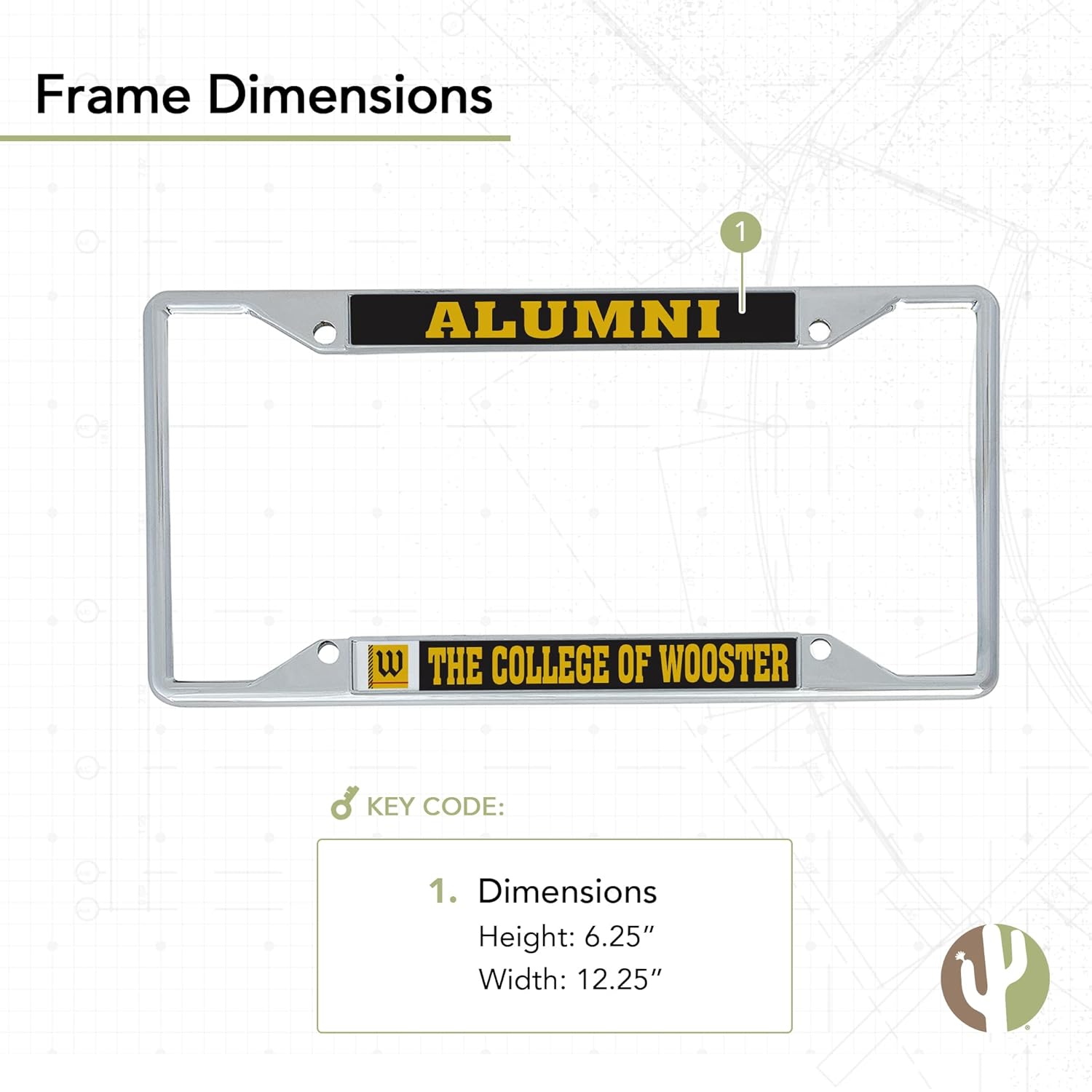Desert Cactus College of Wooster License Plate Frame and Sticker Car Tag Holder for Front or Back of Car Officially Licensed Metal (Sticker Frame Combo - Alumni)