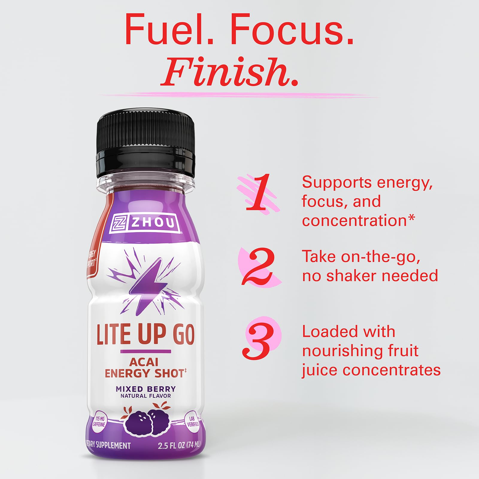Zhou Lite Up Go Juice - 2.5 fl oz, Pack of 6, Natural Mixed Berry Flavor — Amazon image 3