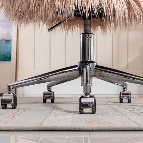 Miniatura 6 de Silla de escritorio de piel sintética con ruedas, moderna silla de tocador de maquillaje peluda para niñas y mujeres, sillas de escritorio tapizadas
