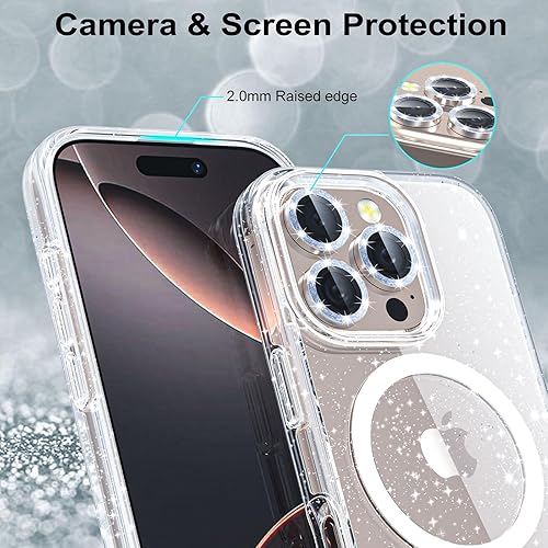 Miniatura 132 de Funda con purpurina diseñada para iPhone 15 Pro Max, con [2 unidades] protector de pantalla y [paquete de 3] protector de lente de cámara brillante