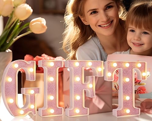 Miniatura 8 de Dyingswan Letras con luz LED, letras LED de marquesina rosa, 26 letras del alfabeto, letras pequeñas iluminadas de color rosa, letras con purpurina