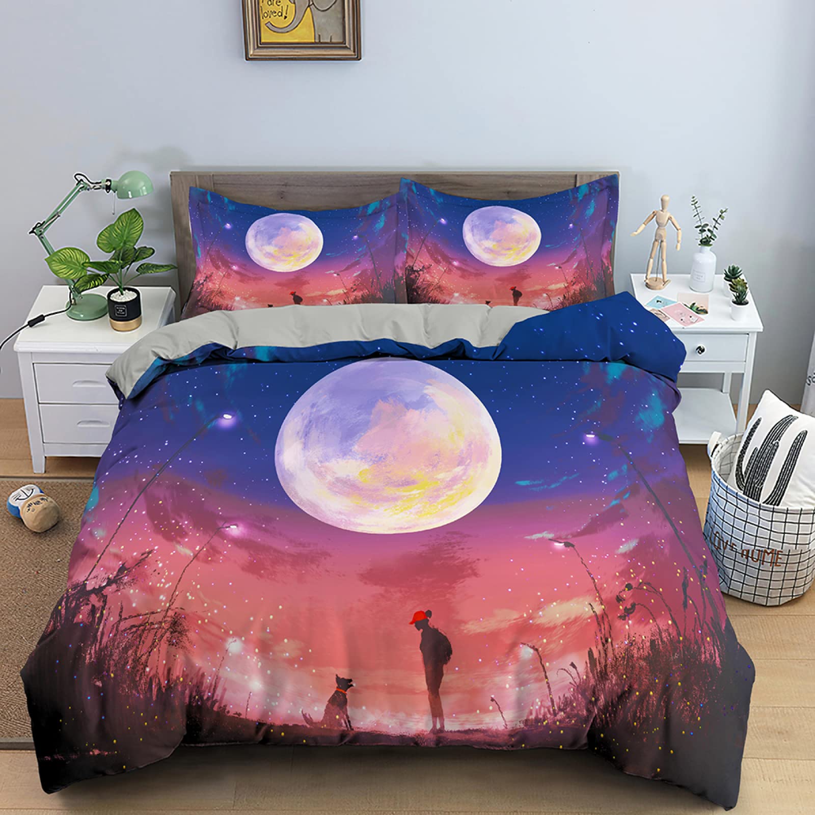 Housse de couette 160x200 rose facile à enfiler avec fermeture éclair
