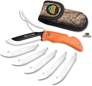 OUTDOOR EDGE RazorPro G Double Blade Hunting Knife – Replaceable Razor Sharp Skinning Blade & Gutting Knife for Fast Field Dressing, Non-Slip Black Handle, Black Sheath with 6 Extra Blades (Orange)