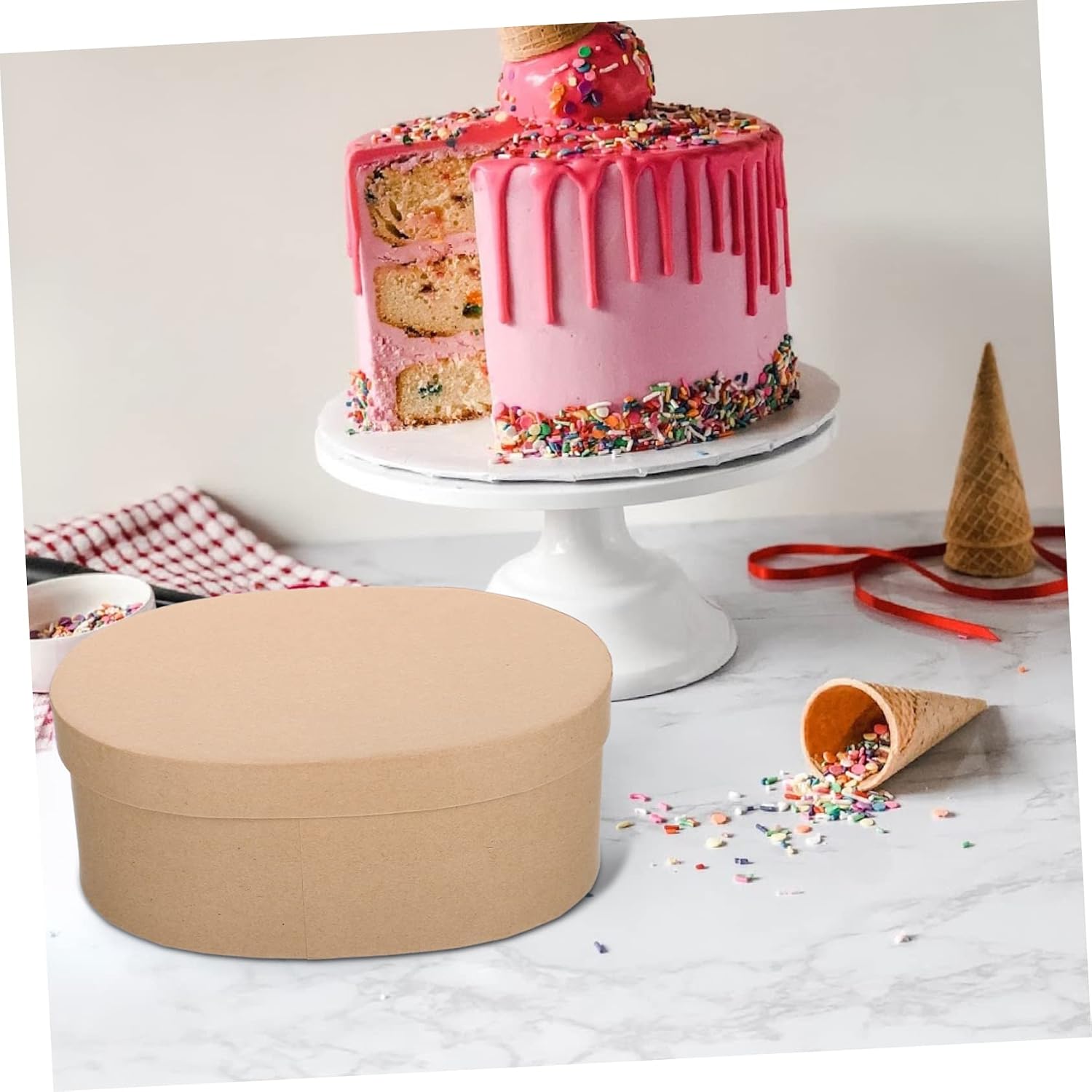 HAPINARY 3pcs Oval Kraft Paper Boxes for Wedding Candies Souvenir Packaging Containers for Parties and Special Occasions Beautifully Designed Boxes