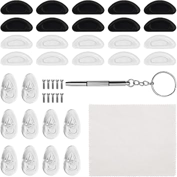 15 Pairs Eyeglasses Nose Pads, Soft Silicone Glasses Nose Pads|Adhesive Nose Pad, with Screw&Screwdriver&Cleaning Cloth, Anti-Slip Nose Bridge Pad for Glasses Sunglasses2 Type