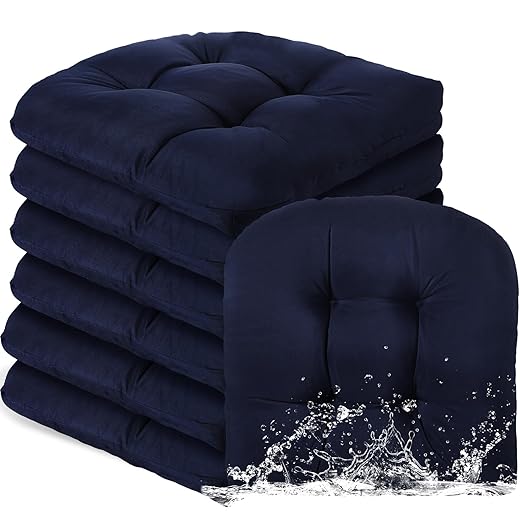 Thyle 6 Pcs Patio Cushions Outdoor Chair Pads Waterproof Sun Protection Square Seat Cushion Dining Overstuffed Patio Furniture Cushions for Wicker Chair with Round Corner, 19 x 19 x 5 Inch (Navy Blue)