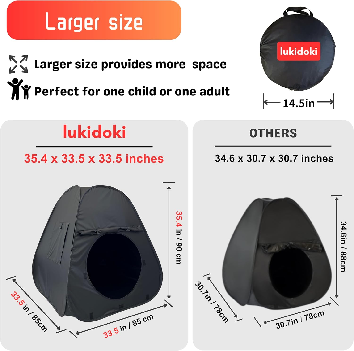 Sensory Tent for Kids & Adults with Autism ADHD SPD - CPC Certification Large Size 35x34in Black Out Calm Corner Helps Children Relax Reduce Anxiety - Pop-up Autistic Sensory Room Play Tent
