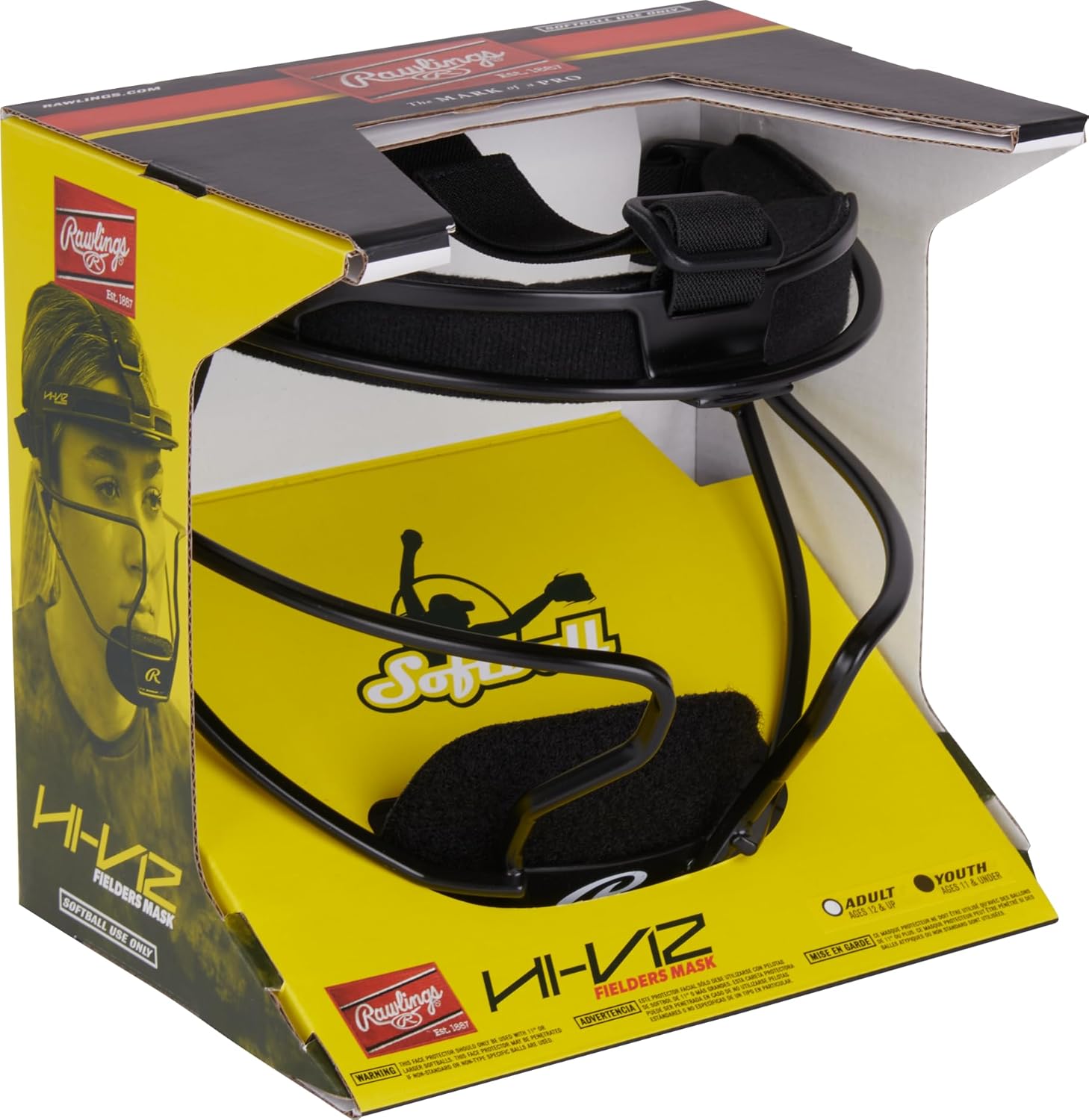 Rawlings | HI-VIZ Ultra Softball Fielder's Mask | Black/White | Adult & Youth Sizes