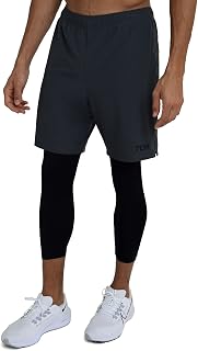 TCA Men's 2 in 1 Running Training Workout Short & Base Layer Compression Legging with Zip Pocket
