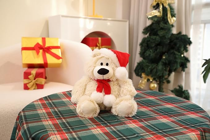 Plushland Oso de Peluche Suave Navidad con Gorro y Bufanda 30 cm miniatura 2