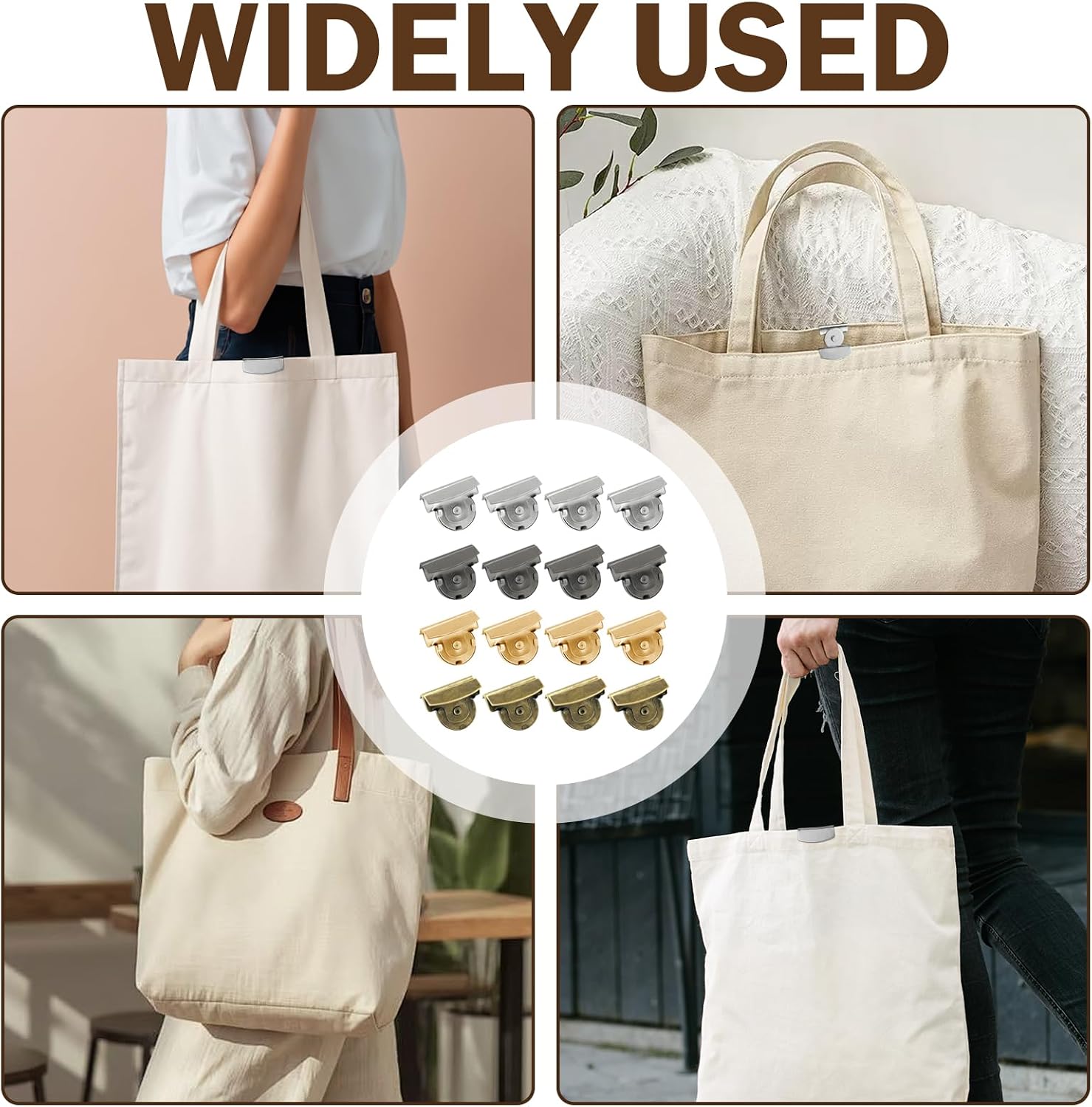 17Pcs Purse Magnetic Closure Equipped with Mini Needle-Nose Pliers, Gold Silver Gunmetal Copper No Sew Metal Closure Buttons, Easy to Use for Clothing Handbags Canvas Bags