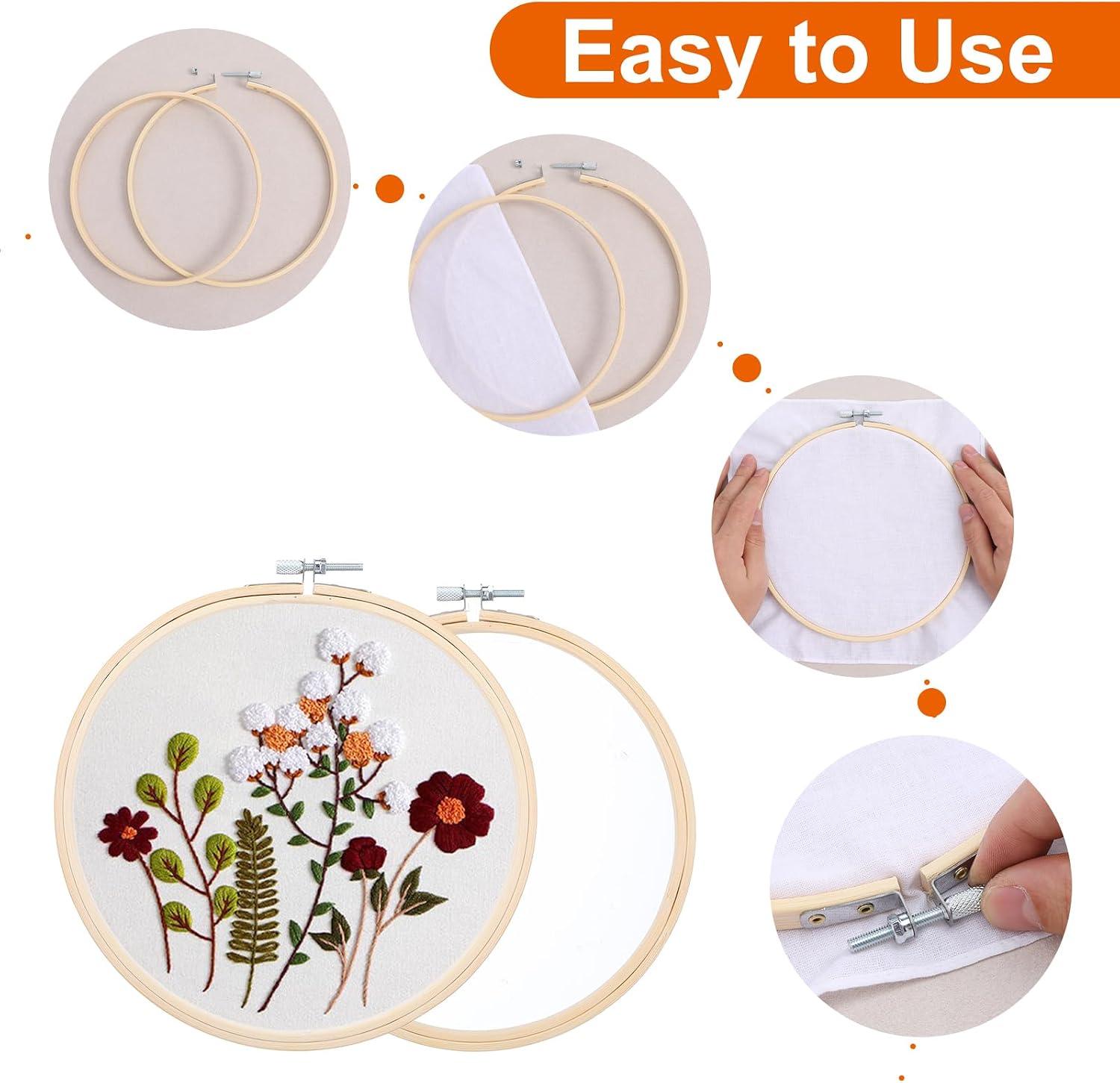 Ckhoid 18PCS Bamboo Embroidery Hoops Set, 3 inch to 8 inch Wood Circle Hoop Ring Cross Stitch Hoop for Embroidery, Cross Stitch, Sewing and Home Ornaments