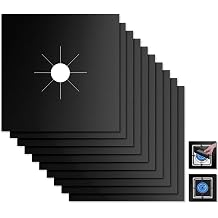 Stove Burner Covers 10 Pack, 10.6x10.6 Inch Gas Stove Top Covers, Non-Stick reusable Burner Liners, Cuttable Protectors for Easy Clean Kitchen Accessories, Black