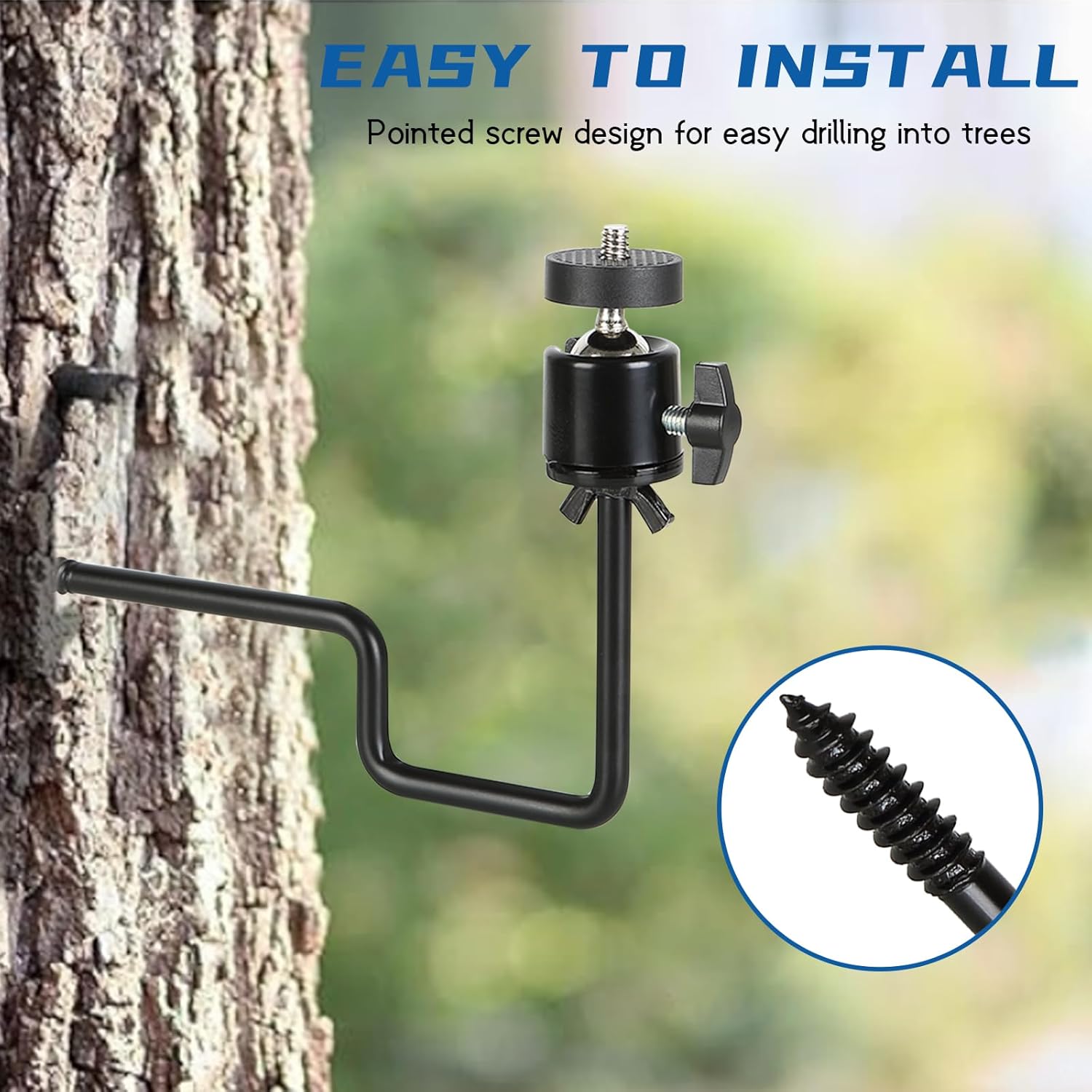 6 Pack Trail Camera Tree Mount, Trail Cameras Holder with 360° Adjustable Head, 1/4 Inch Screw Game Camera Mount, Trail Cameras Stand for Hunting, Wildlife Monitoring (Black)