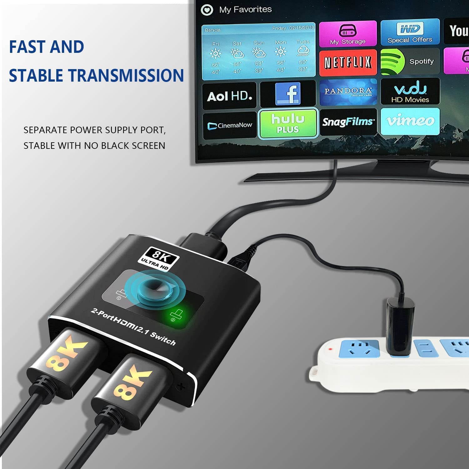 GANA HDMI 2.1 Switch 8K – Bidirektional, 4K@120Hz, 8K@60Hz, Mit 1,2m Kabel, Für PS5, Xbox, Fire Stick, Aluminium