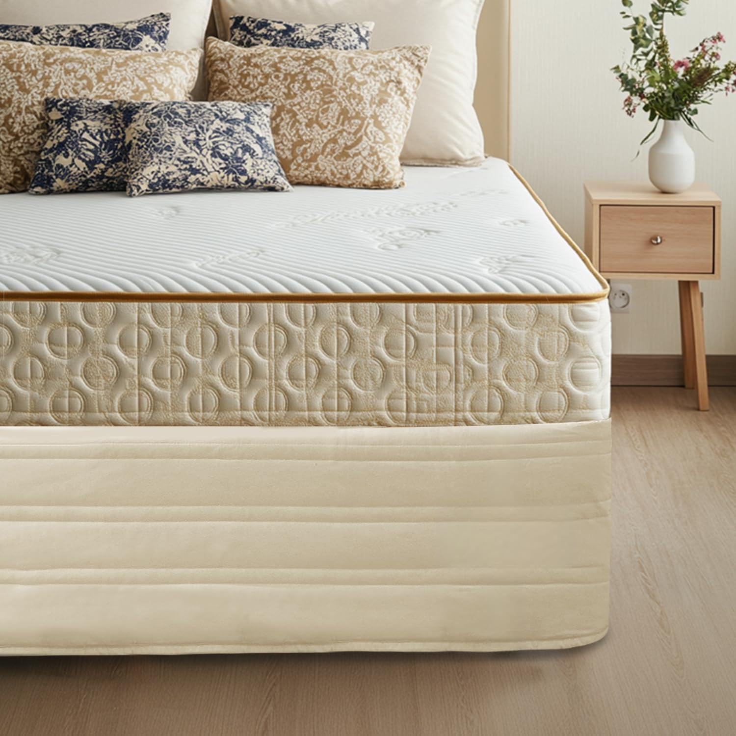 Bed Skirt King Size with 14 inch Drop,Blended Quilted Bedframe Cover, Box Spring Cover,Wrap Around Bed Skirt,Fade Resistant Dust(Charcoal, King)