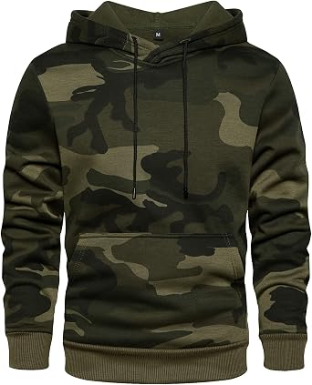 Mens Solid Pullover Hoodies Sports Soft Blend Fleece Hooded Sweatshirts with Kangaroo Pocket