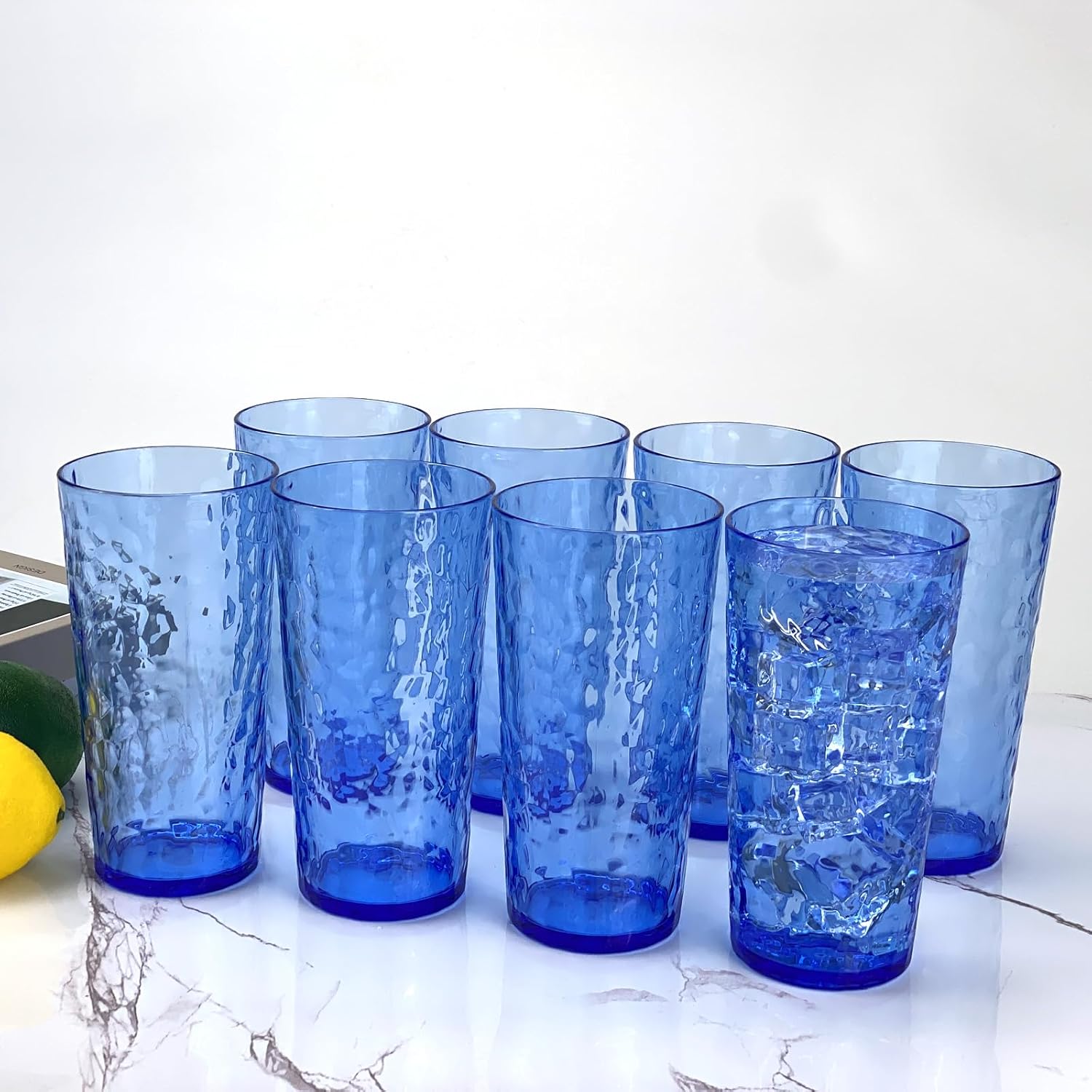 Yalin 24-Ounce Plastic Tumbler Acrylic Drinking Glasses, Reusable Plastic Cups, Stackable, BPA-Free, Shatter Proof, Dishwasher Safe, Set of 8 (Blue) - Image 6