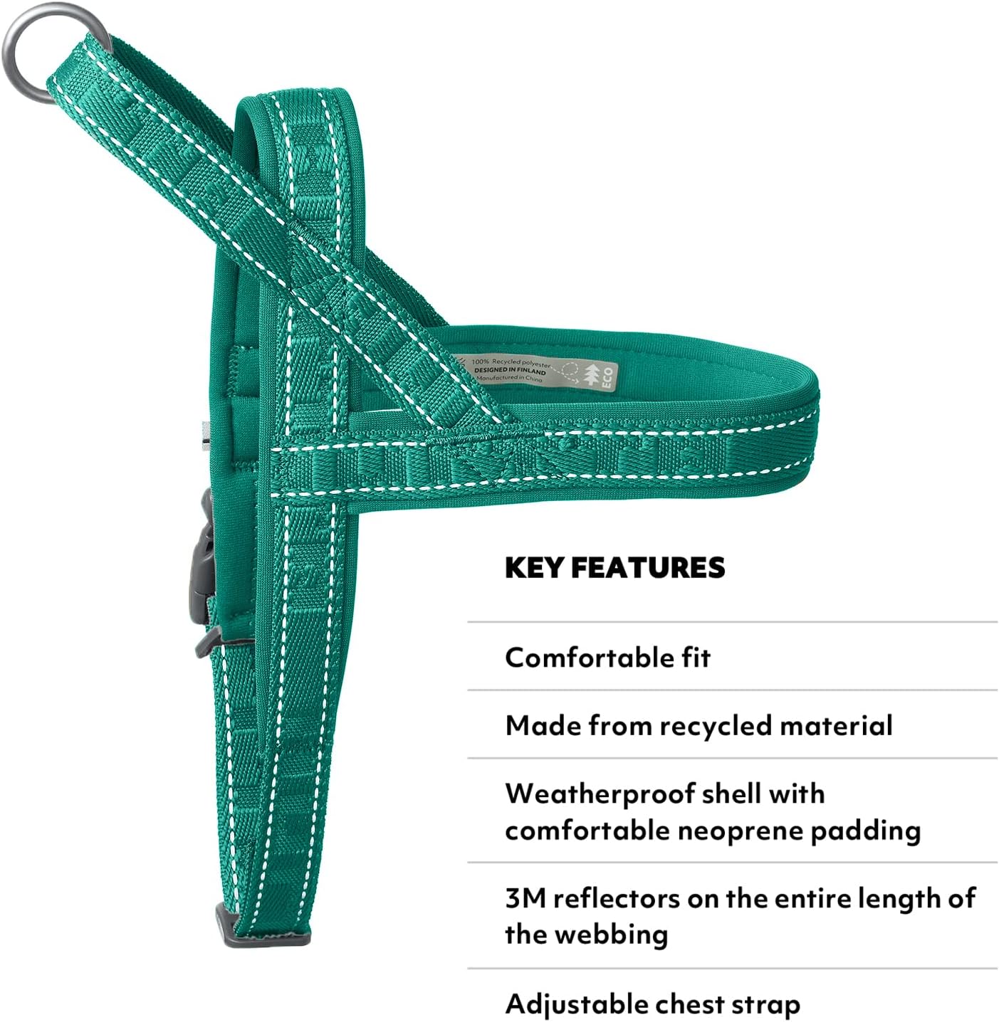 Hurtta Casual ECO Dog Harness, Peacock, 28-32 in