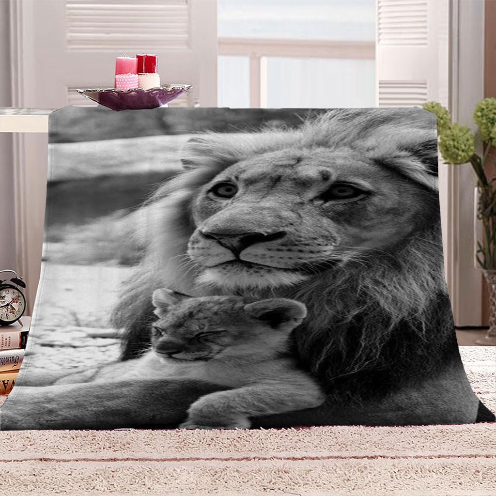 Coperta In Pile Di Pelliccia Sintetica Per Divano E Letto, Leone Animale Grigio Stampata Coperta Matrimoniale Invernale Di Flanella 180X200Cm Morbida, Calda E Accogliente, Fluffy